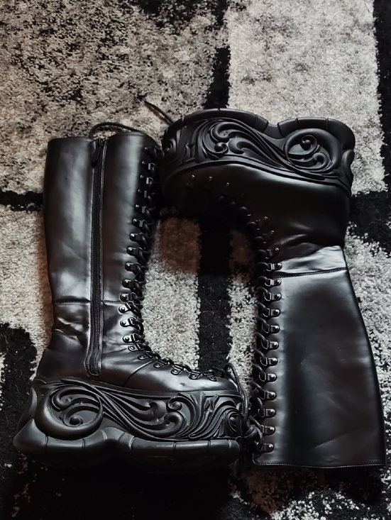 Killstar Shoes - Killstar Black Sculpted Platform Lace-Up Boots